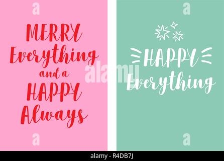 2 cartes de Noël simple moderne avec lettrage, vector set Illustration de Vecteur
