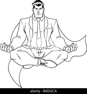 Super Businessman Meditating Line Art Illustration de Vecteur