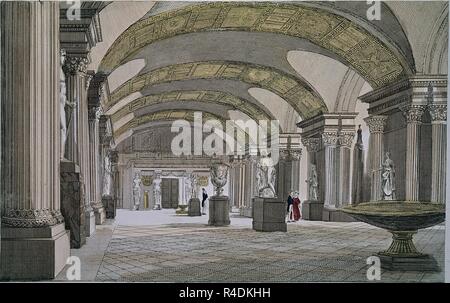 Gravure-MUSEO DEL LOUVRE DE PARIS-SALA CARIATIDES. Emplacement : collection privée. La France. Banque D'Images