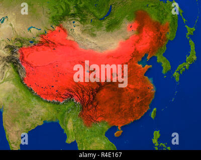 La Chine à partir de l'espace en rouge Banque D'Images