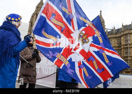 Londres 27 novembre 2018:rester manifestants continuent leur manifestation en face du Parlement. Credit : Claire Doherty/Alamy Live News Banque D'Images