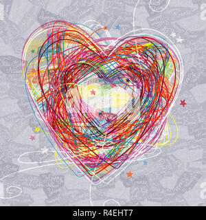 Doodle coeur signe sur bonne année contexte Banque D'Images