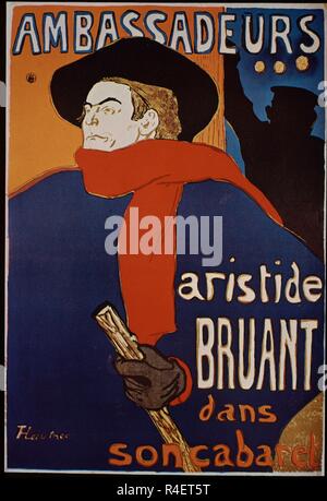 Affiche publicitaire de Aristide Bruant dans son cabaret à l'Hôtel Des Ambassadeurs - 1892 - 127x92 cm - lithographie. Auteur : TOULOUSE-LAUTREC, HENRI DE. Emplacement : collection privée. La France. Banque D'Images