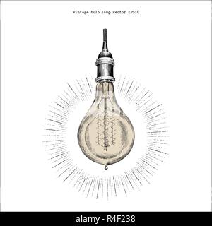 Ampoule lampe vintage style gravure dessin à la main Illustration de Vecteur