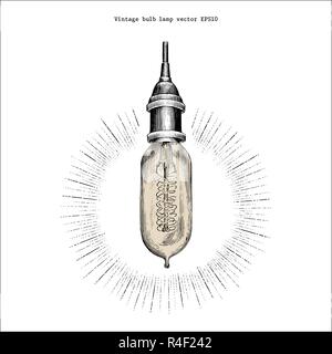 Ampoule lampe vintage style gravure dessin à la main Illustration de Vecteur