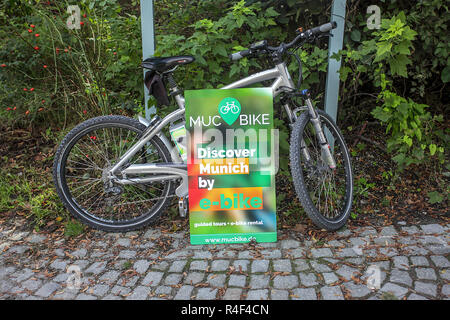 L'un des nombreux modes de transport plus écologiques disponibles à Munich. Vu ici est un e-bike, facilement disponible pour location. Banque D'Images