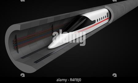 Train à grande vitesse. conception de la lévitation magnétique et la technologie de tunnel sous vide. Convient pour des technologies, des transports et de former des thèmes. Illustr 3d Banque D'Images