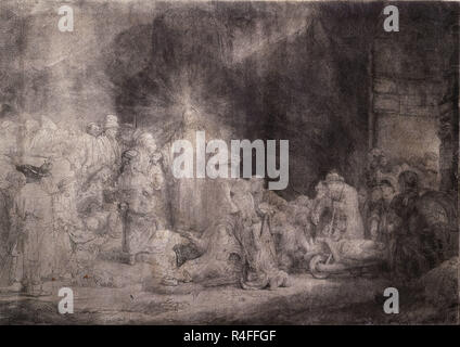 LA ESTAMPA DE LOS CIEN FLORINES O LA PREDICACION DE JESUS O LA CURACION DE ENFERMOS - siglo XVII - AGUAFUERTE - BARROCO La Caleta. Auteur : REMBRANDT, Harmenszoon van Rijn. Emplacement : collection privée. MADRID. L'ESPAGNE. Banque D'Images