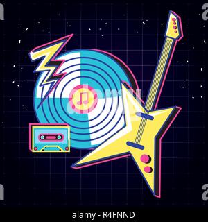 Long jeu et guitare électrique eighties style vector illustration design Illustration de Vecteur
