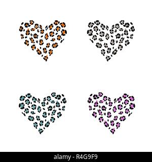 Leopard print peau en forme de cœur. Vector illustration set. Valentines Day. Carte de vœux. Illustration de Vecteur