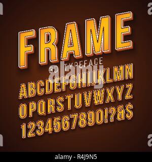 Police Vector 3D Alphabet avec cadre et ombre sur fond rouge. Collection de styles de caractères modernes avec ABC, chiffres et caractères spéciaux pour bannière Illustration de Vecteur