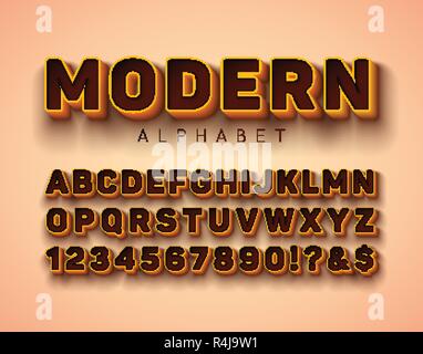 Police Vector 3D Alphabet avec cadre et ombre sur fond rouge. Collection de styles de caractères modernes avec ABC, chiffres et caractères spéciaux pour bannière Illustration de Vecteur