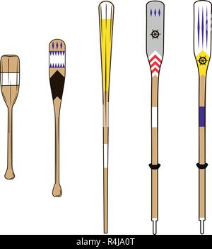 Différents types d'avirons en bois avec différentes couleurs Illustration de Vecteur