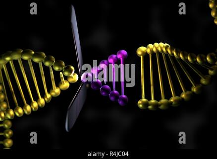 Couper la partie de l'ADN avec un scissor 3d illustration Banque D'Images