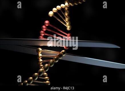 Couper la partie de l'ADN avec un scissor 3d illustration Banque D'Images