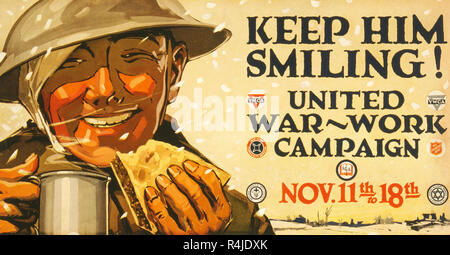 American Affiches de propagande de la Première Guerre mondiale 'Garder souriant' United Travail de guerre Campagne, USA Banque D'Images