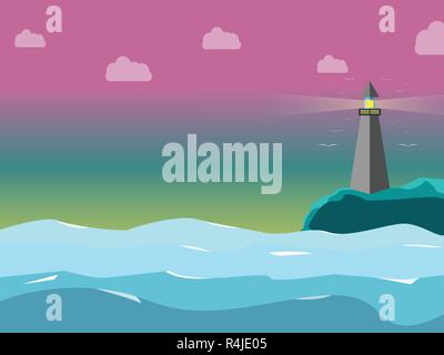 Light House dans la mer avec la douce couleur du ciel Illustration de Vecteur