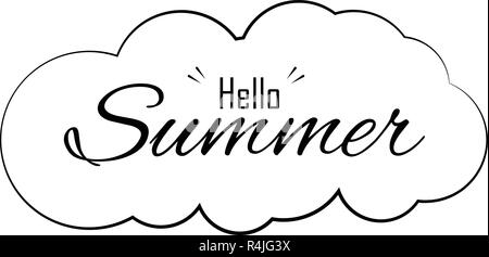 Hello summer texte en nuage. Saison et maison de concept. Fond isolé blanc. Thème simple et minimaliste. Vector illustration Illustration de Vecteur