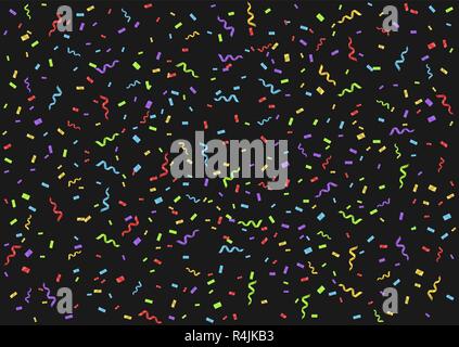 Rubans confettis colorés sur fond noir. Vector illustration Illustration de Vecteur