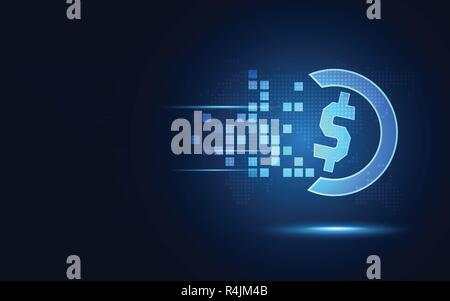Bleu futuriste US dollar currency abstrait arrière-plan de la technologie de transformation. La technologie moderne et le big data concept. La croissance de l'entreprise et de l'ordinateur Illustration de Vecteur