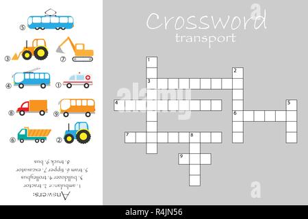 Mots croisés pour les enfants, la construction et les transports, l'éducation thème fun game pour enfants d'âge préscolaire, l'exercice, vector Illustration de Vecteur