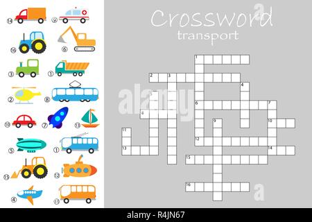 Mots croisés pour les enfants, différents thème des transports, amusant jeu d'éducation pour les enfants d'âge préscolaire, l'exercice, vector Illustration de Vecteur
