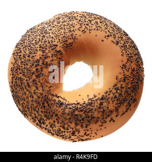 L'alimentation : seul bagel avec graines de pavot, isolé sur fond blanc Banque D'Images