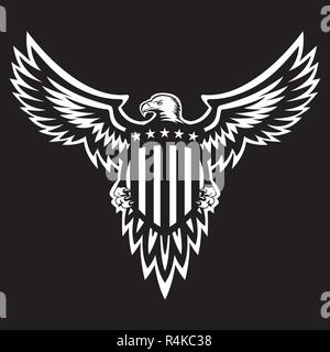Patriotic American Eagle Vector Illustration, ailes déployées, tenant Shield Illustration de Vecteur
