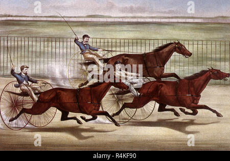 Un Winnign Course du chariot, Currier & Ives, Nathaniel, confiture. Banque D'Images