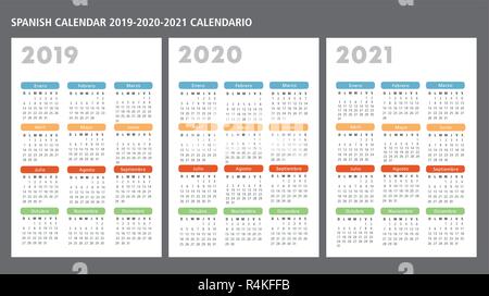 Calendrier espagnol 2019-2020-2021 texte modèle vectoriel est contours Illustration de Vecteur