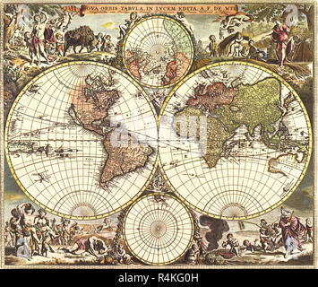 Vieille Carte Du Monde 1688, de Wit, Frederick. Banque D'Images