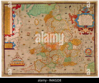 Carte ancienne de l'Angleterre 1579, Saxton, Christopher. Banque D'Images