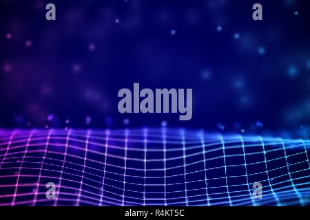 Le concept de réalité virtuelle : abstrait paysage numérique grille dans le cyberespace. Illustration de Vecteur