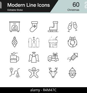 Icônes de décoration de Noël. Conception en ligne moderne situé à 60. Pour la présentation, la conception graphique, application mobile, web design, infographie, l'assurance-chômage. St modifiable Illustration de Vecteur