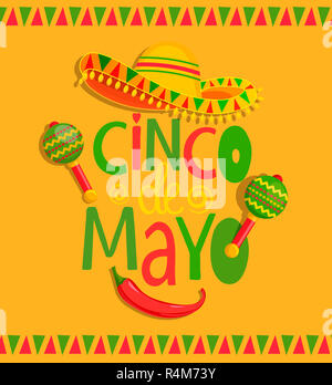 Lettrage dessiné à la main - Le Cinco de Mayo. Banque D'Images