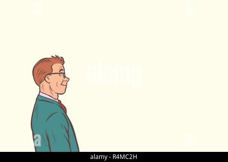 Businessman smiling in profil. Comic cartoon retro pop art dessin illustration vectorielle Illustration de Vecteur