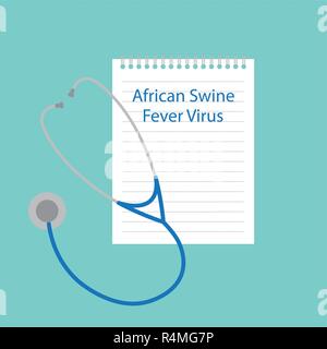 Virus de la fièvre porcine africaine écrite dans un ordinateur portable- vector illustration Illustration de Vecteur