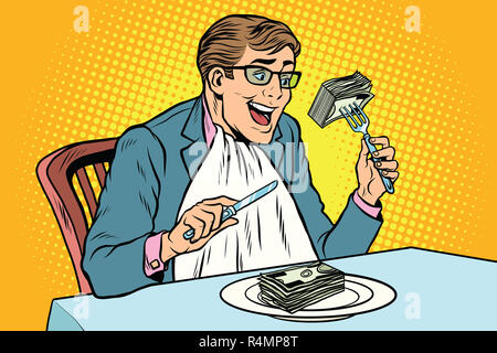 Businessman eating argent Banque D'Images