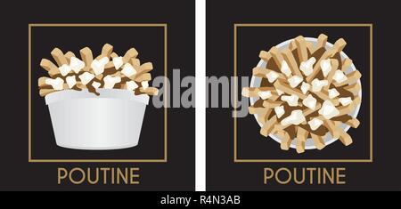 La poutine Québec repas avec frites, sauce et fromage en grains sur un arrière-plan noir vector illustration design Illustration de Vecteur