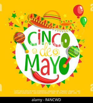 Le Cinco de Mayo, le lettrage sur fond de vacances. Banque D'Images