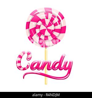 Inscrivez-rose Candy et coloré à rayures rose lollipop candy illustration vectorielle. Illustration de Vecteur