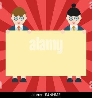 Design business copie vide texte espace pour la promotion de site web Annonce Bannière isolée modèle. Les hommes et les femmes en uniforme debout Holding Blank Placard Ban Illustration de Vecteur