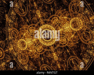 Résumé motif de cercles d'or et de courbes, comme un cadran translucide avec une horloge. - Art Fractal image générée par ordinateur. Mystique, ou de la technologie Banque D'Images