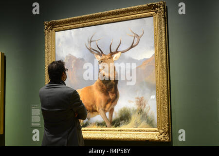 Londres, Royaume-Uni. 28 novembre, 2018. Le monarque de la Glen va sur l'affichage à la National Gallery. Peint vers 1851 par l'artiste anglais Sir Edwin Landseer, il dépeint un royal stag et est sans doute le plus connu du monde de la peinture des animaux. Credit : Howard Jones/Alamy Live News Banque D'Images