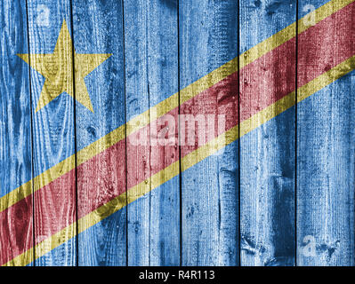 République démocratique du congo drapeau sur Weathered Wood Banque D'Images