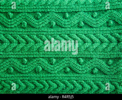 Motif tricoté pull en laine vert texture close up Banque D'Images