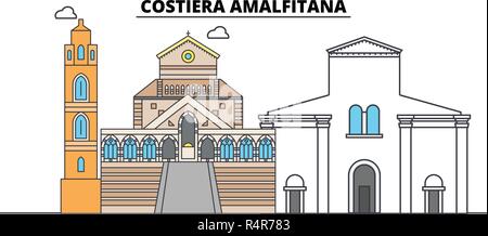 Costiera Amalfitana ligne monument, Skyline, vector design. Costiera Amalfitana illustration linéaire. Illustration de Vecteur