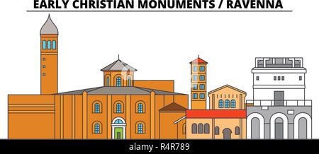 Au début Les monuments chrétiens - ligne Ravenne billet monument, Skyline, vector design. Au début Les monuments chrétiens - Ravenne illustration linéaire. Illustration de Vecteur