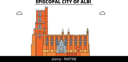 Cité épiscopale d'Albi voyage en ligne monument, Skyline, vector design. Cité épiscopale d'Albi illustration linéaire. Illustration de Vecteur