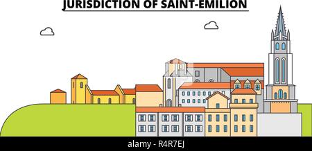 Juridiction de Saint-Emilion ligne monument, Skyline, vector design. Juridiction de Saint-Emilion illustration linéaire. Illustration de Vecteur